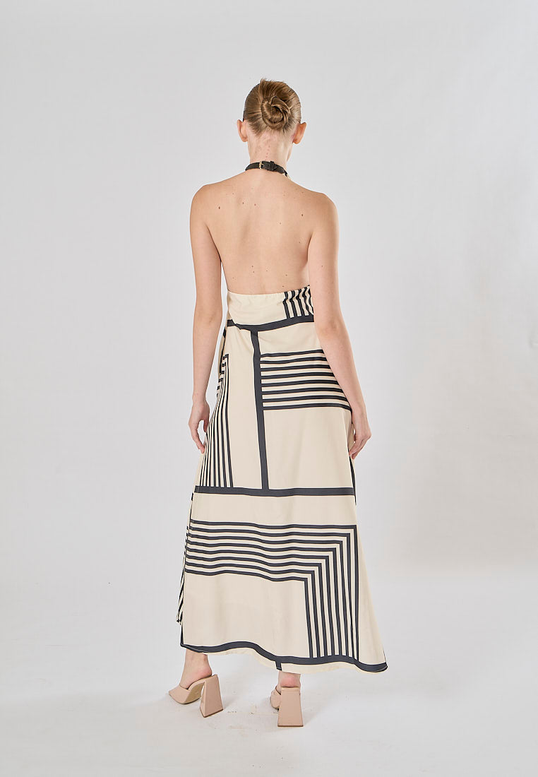 Reei White And Black Striped Poplin Midi Dress