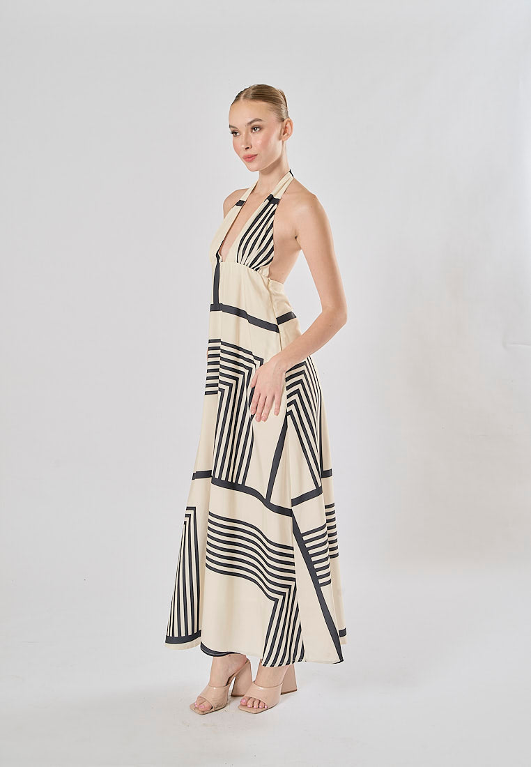 Reei White And Black Striped Poplin Midi Dress