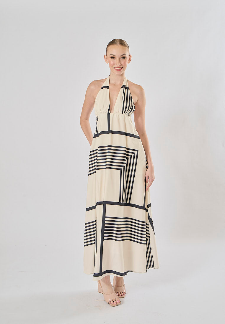 Reei White And Black Striped Poplin Midi Dress