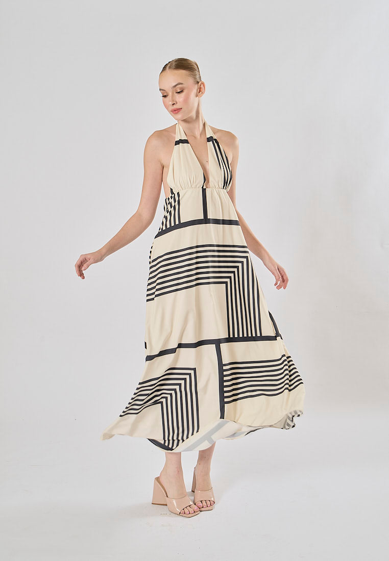 Reei White And Black Striped Poplin Midi Dress