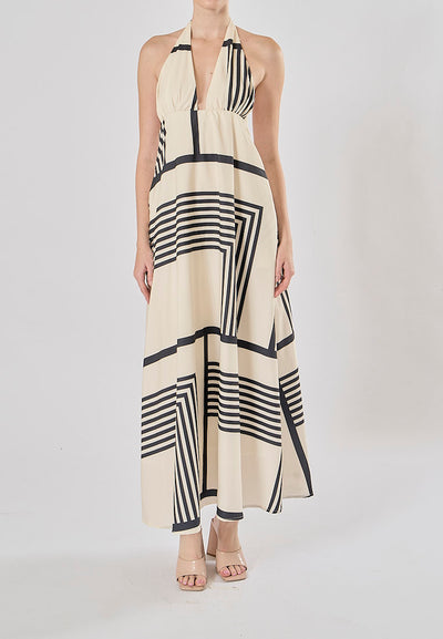 Reei White And Black Striped Poplin Midi Dress