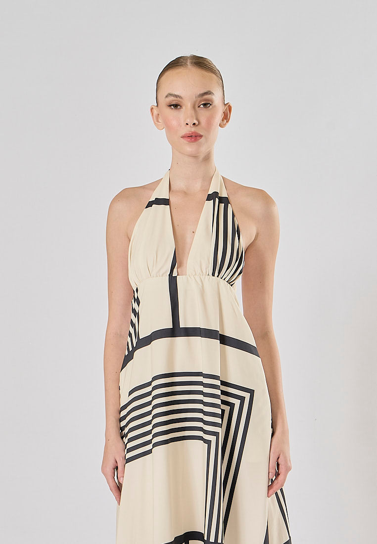 Reei White And Black Striped Poplin Midi Dress