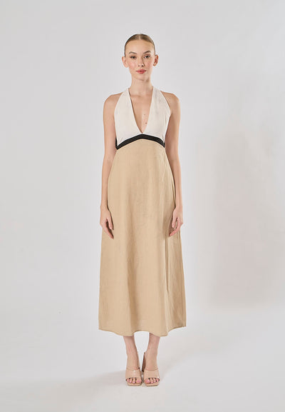 RIchelle Dual Two-Tone Sleeveless Halter Back Strap Sleeveless Maxi Dress