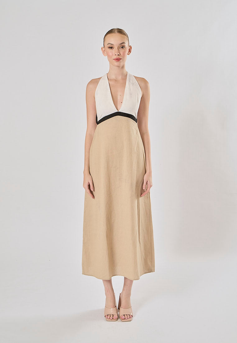 RIchelle Dual Two-Tone Sleeveless Halter Back Strap Sleeveless Maxi Dress