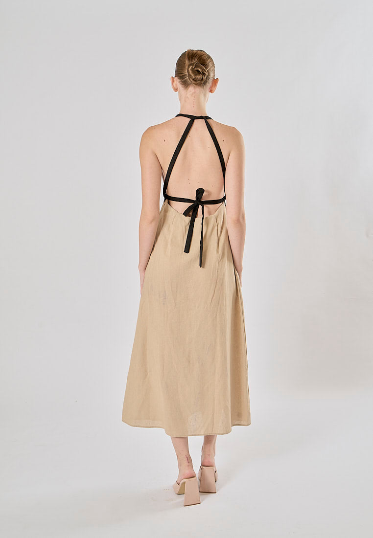 RIchelle Dual Two-Tone Sleeveless Halter Back Strap Sleeveless Maxi Dress