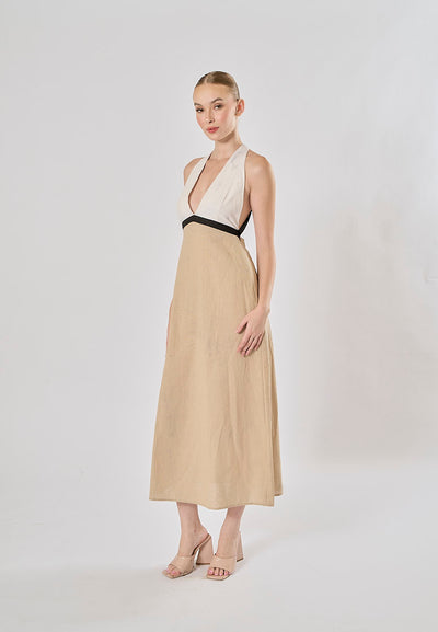 RIchelle Dual Two-Tone Sleeveless Halter Back Strap Sleeveless Maxi Dress