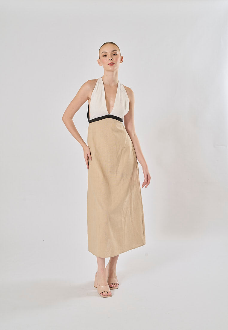 RIchelle Dual Two-Tone Sleeveless Halter Back Strap Sleeveless Maxi Dress