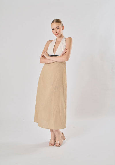 RIchelle Dual Two-Tone Sleeveless Halter Back Strap Sleeveless Maxi Dress