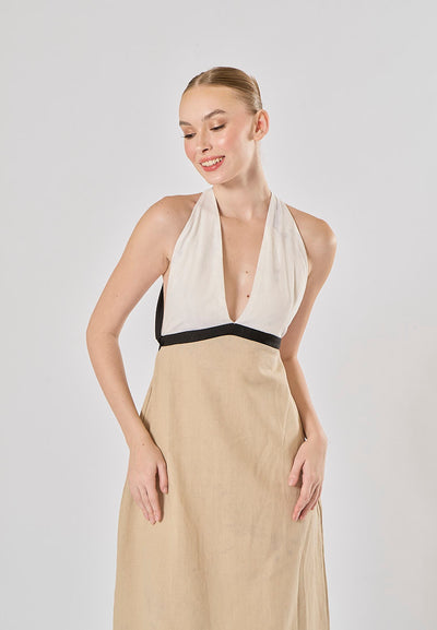 RIchelle Dual Two-Tone Sleeveless Halter Back Strap Sleeveless Maxi Dress