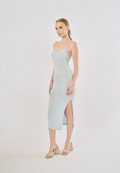 Forsythia Powder Blue Back Cut Out High Split Maxi Dress