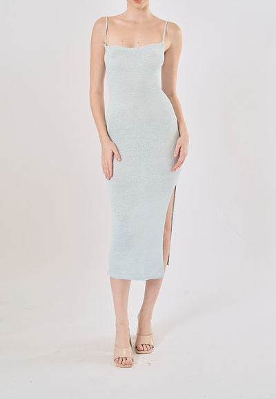 Forsythia Powder Blue Back Cut Out High Split Maxi Dress