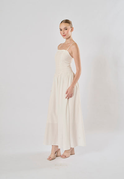 Norris White Hollow Out Splicing Belted Maxi Dress