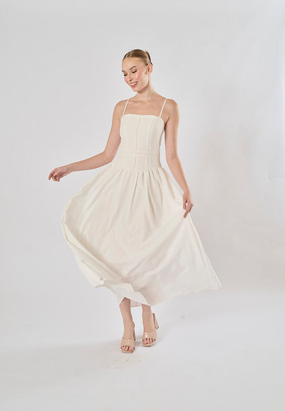 Norris White Hollow Out Splicing Belted Maxi Dress