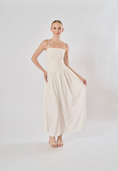 Norris White Hollow Out Splicing Belted Maxi Dress