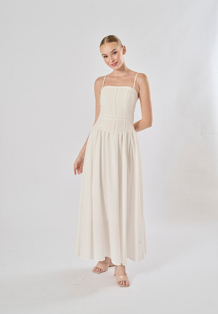 Norris White Hollow Out Splicing Belted Maxi Dress