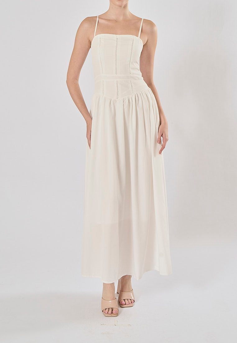 Norris White Hollow Out Splicing Belted Maxi Dress