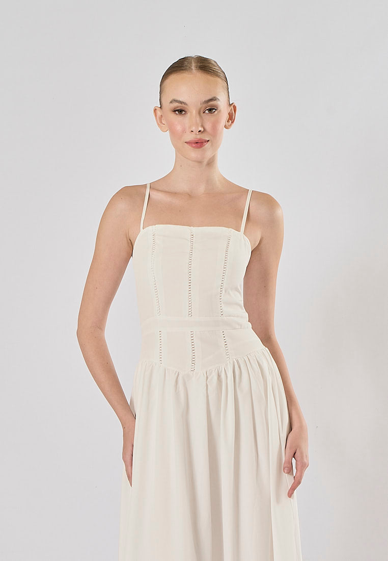 Norris White Hollow Out Splicing Belted Maxi Dress