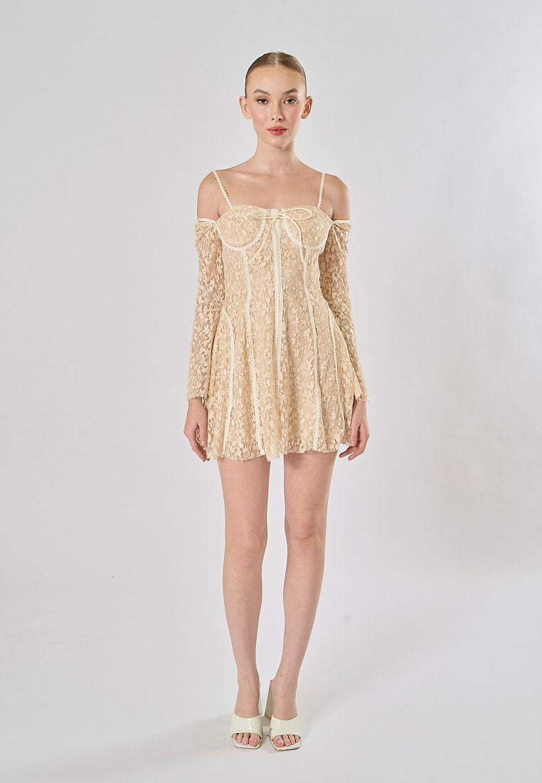 Larra Nude Pure Desire Lace Long Sleeve Mini Dress