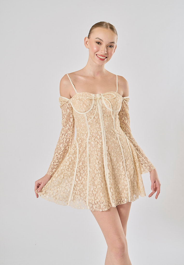 Larra Nude Pure Desire Lace Long Sleeve Mini Dress