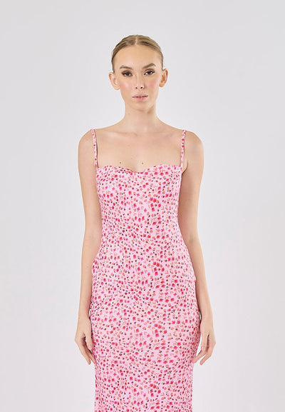 Verbena Pink Floral Print Back Hollow Maxi Dress