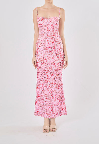 Verbena Pink Floral Print Back Hollow Maxi Dress