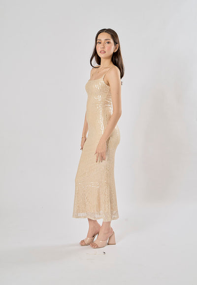 Valentia Champagne Sequin Bodycon Midi Dress