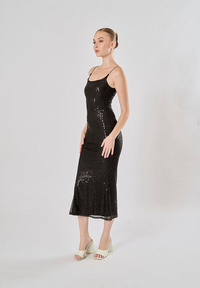 Valentia Black Sequin Bodycon Midi Dress