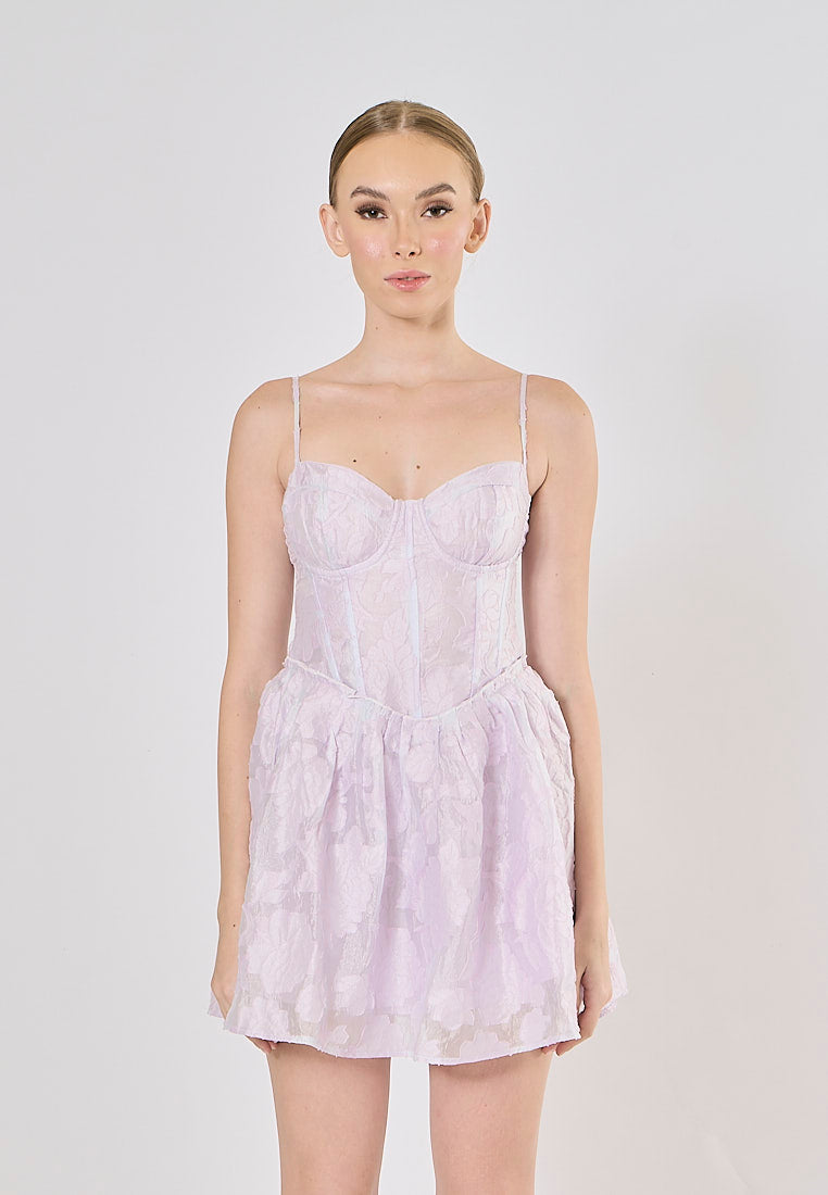 Vatican Lilac Floral Pattern Bustier Corset Midi Dress