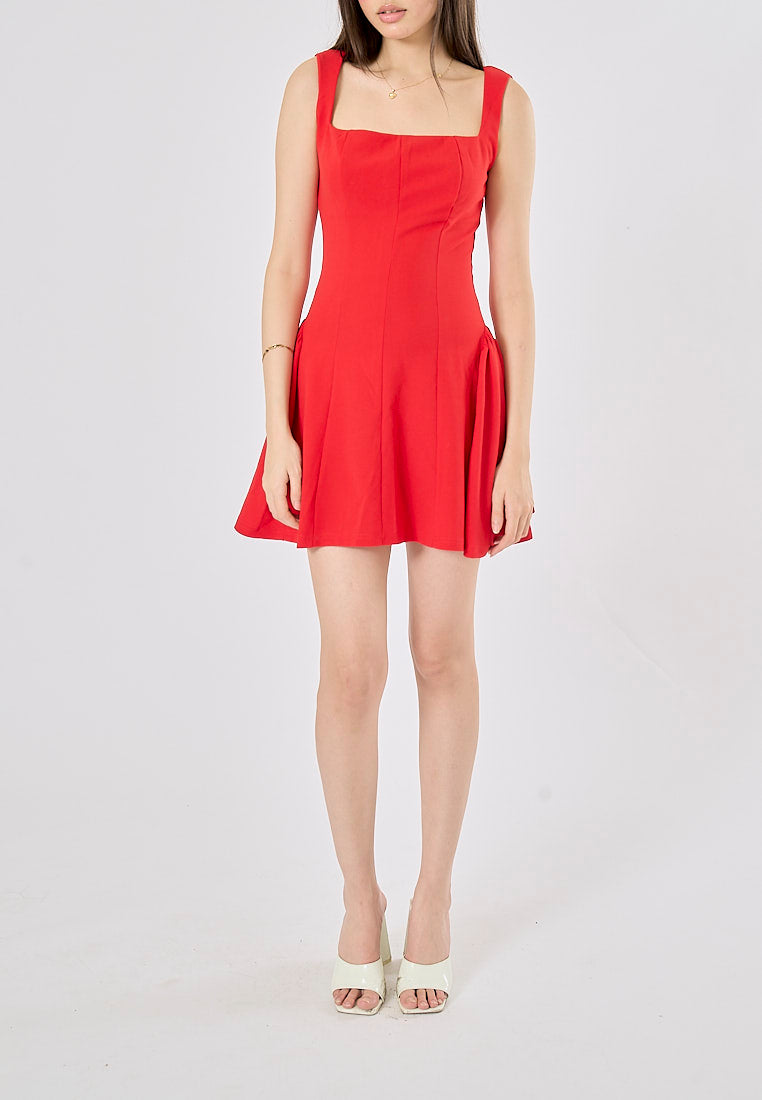 Catriona Ruby Red Square Collar A Line Mini Dress