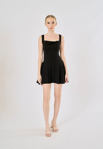 Catriona Black Square Collar A Line Mini Dress