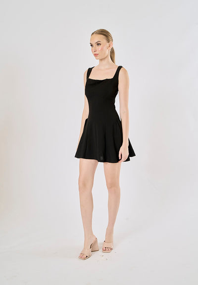 Catriona Black Square Collar A Line Mini Dress