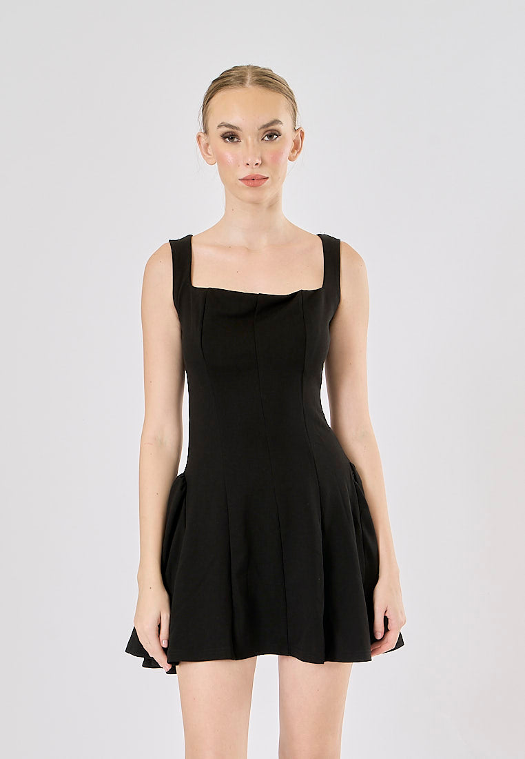 Catriona Black Square Collar A Line Mini Dress