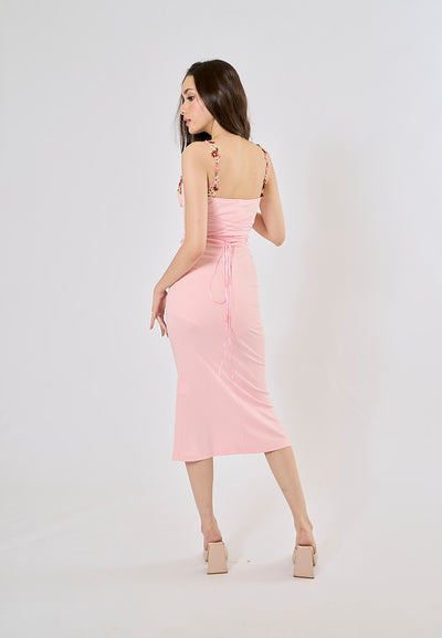 Prescilla Rosie Pink Floral Embroided Sleeveless Maxi Dress