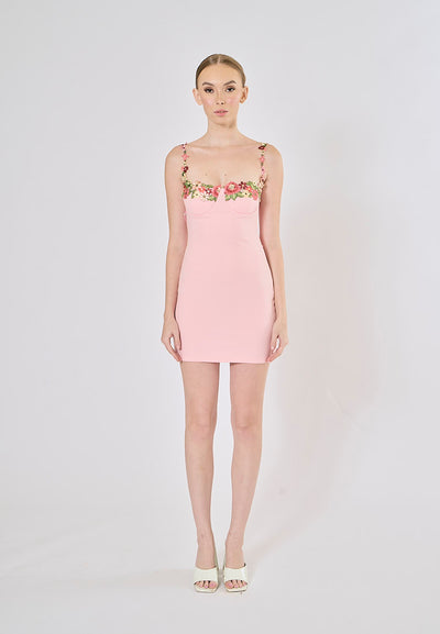 Zelia Rosie Pink Floral Embroided Sleeveless Mini Dress