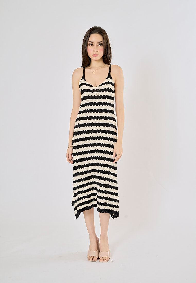 Griffin French Striped V-neck Midi Dress