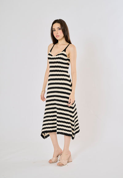 Griffin French Striped V-neck Midi Dress