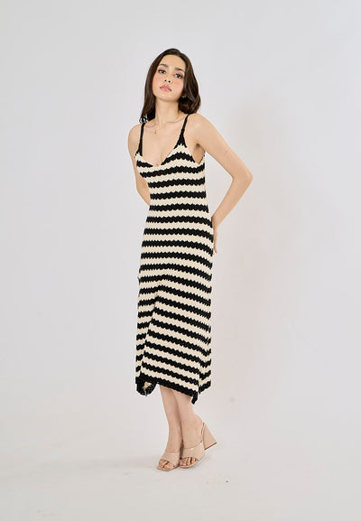 Griffin French Striped V-neck Midi Dress