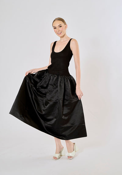 Zemira Black Scoop Colar A Line Midi Dress