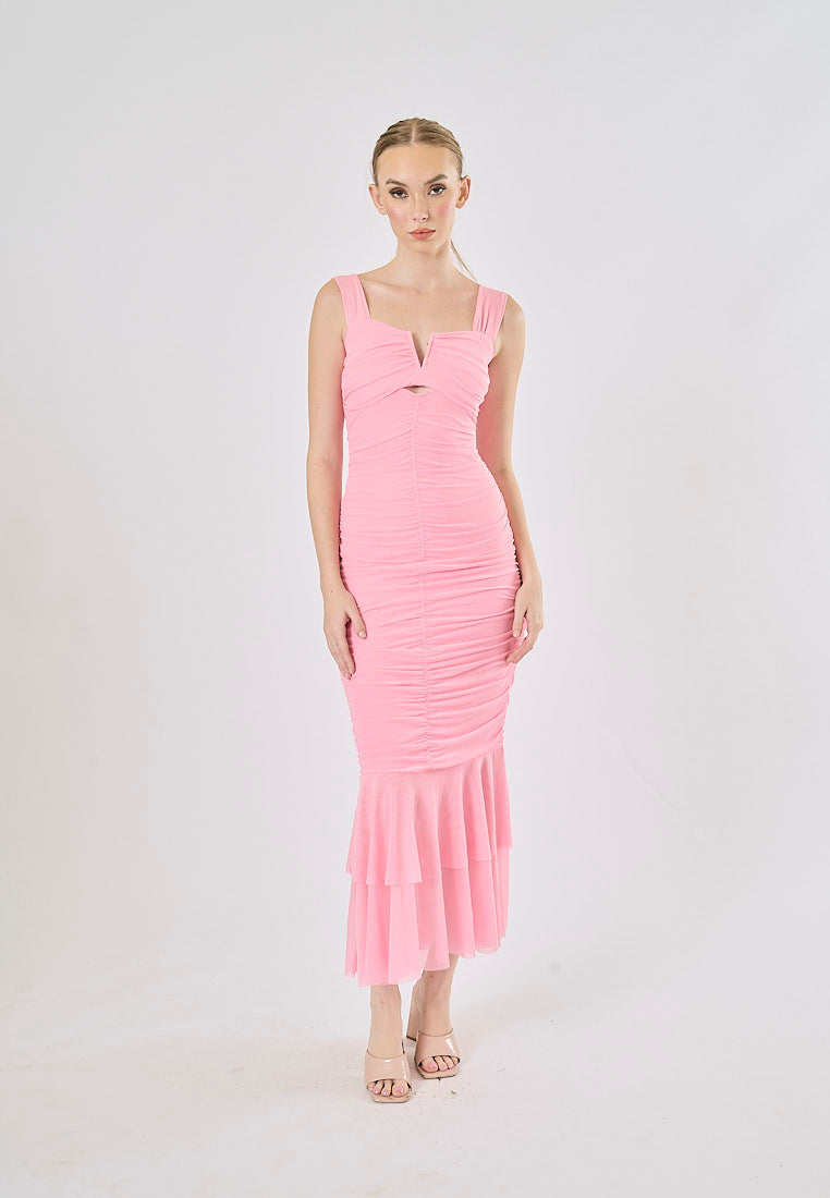 Everydane Carnation Pink Double Layer Mesh Memaid Maxi Dress