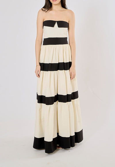 Sandrine White Contrast Pleated Bow-embellished Maxi Dress