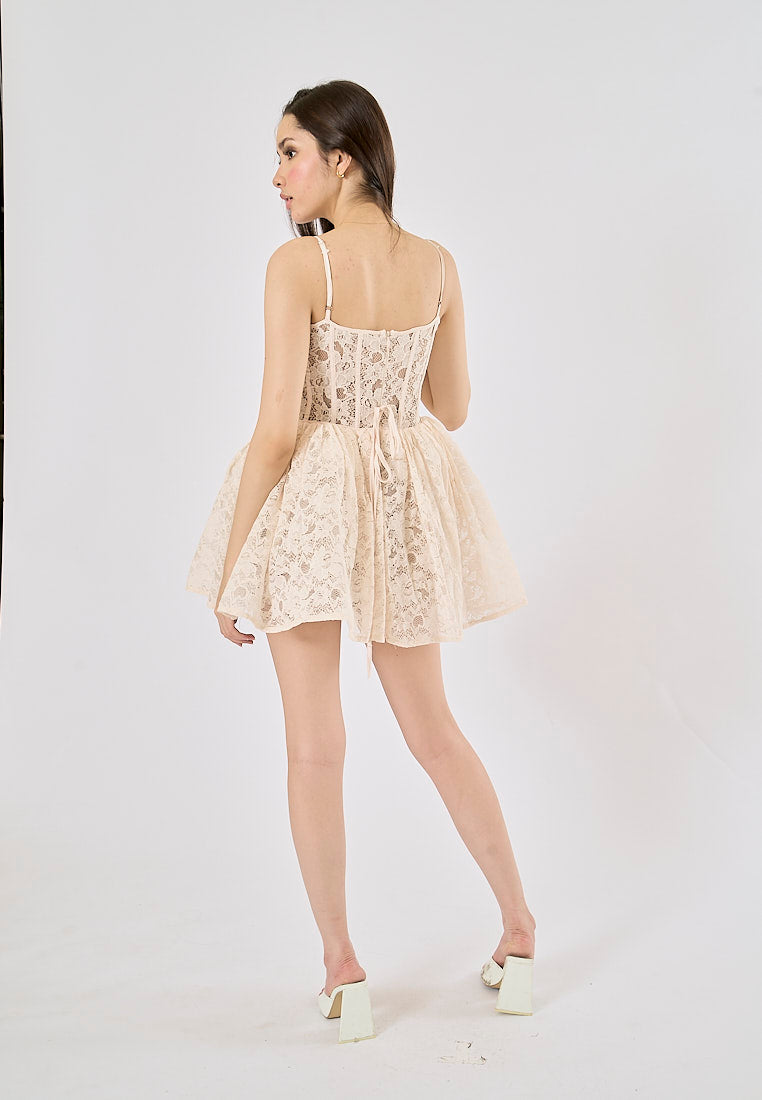 Laurien White Floral Lace Corset Mini Dress