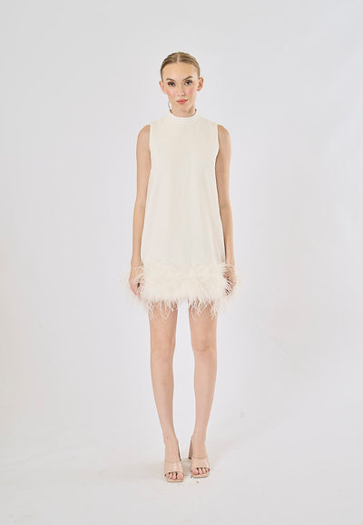 Olympia White Feather Stitching Mini Dress