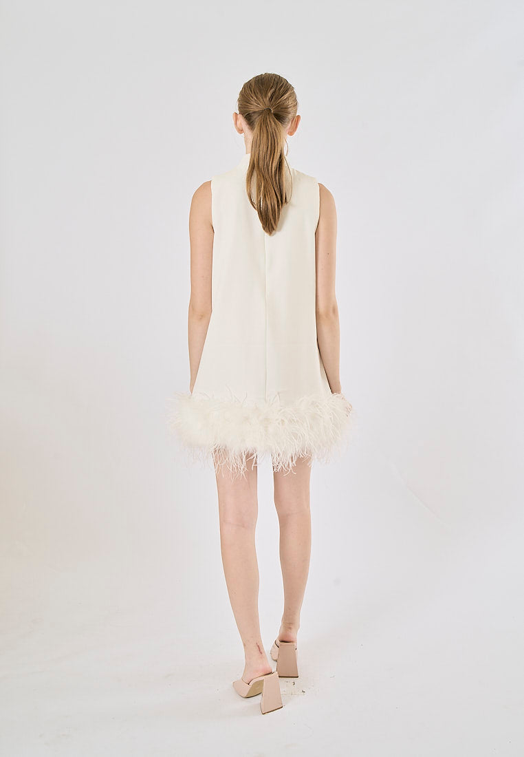 Olympia White Feather Stitching Mini Dress