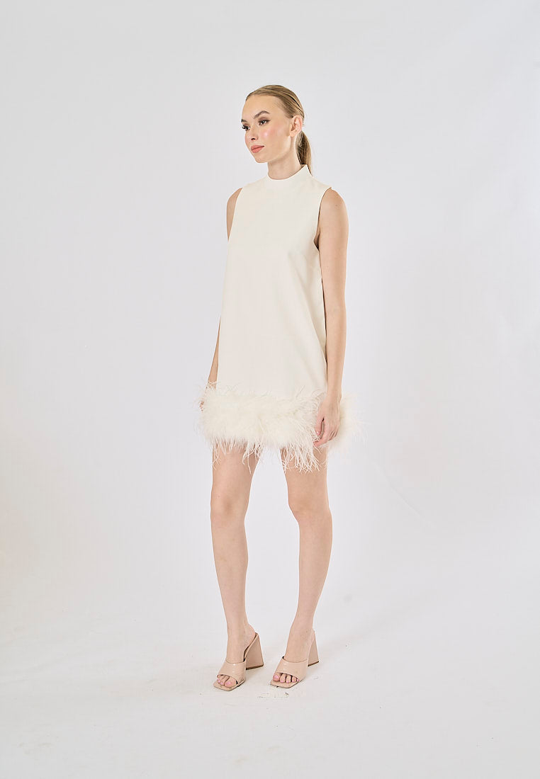 Olympia White Feather Stitching Mini Dress