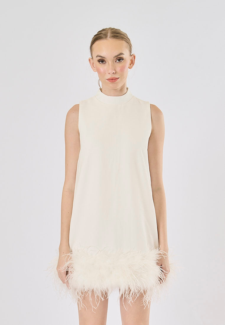 Olympia White Feather Stitching Mini Dress