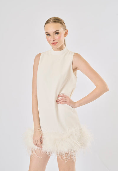 Olympia White Feather Stitching Mini Dress