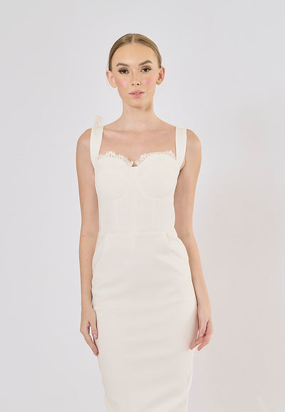 Vieira White Bustier Corset Self Tie Midi Dress