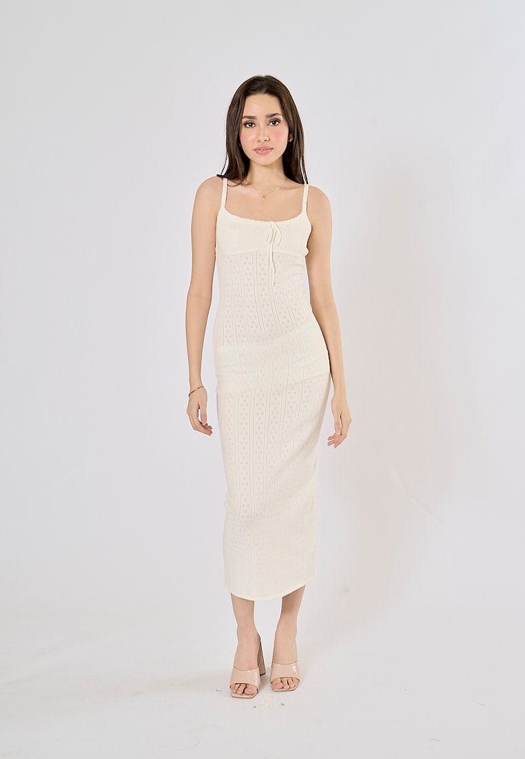 Orleans White Hollow Knitted Bodycon Maxi Dress