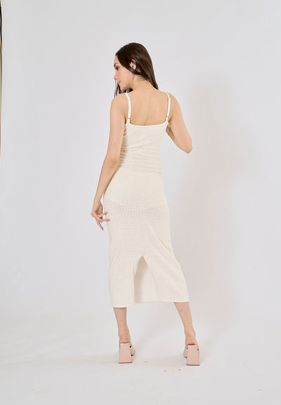 Orleans White Hollow Knitted Bodycon Maxi Dress