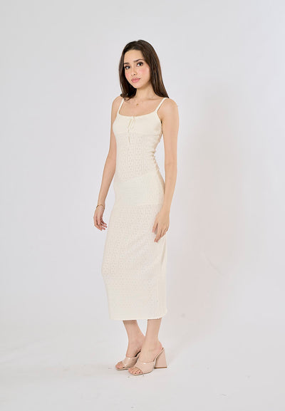 Orleans White Hollow Knitted Bodycon Maxi Dress